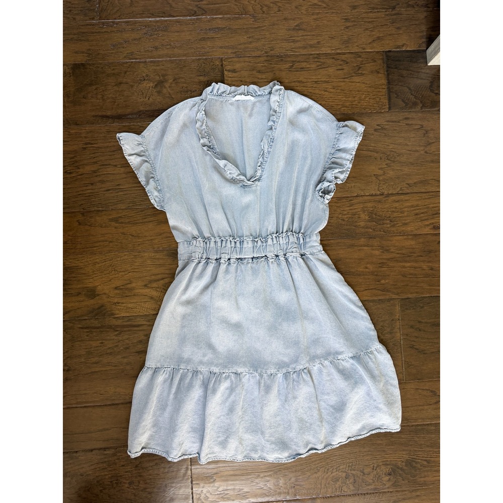 THML Light Chambray Ruffled Casual Dress Size Small Western Core